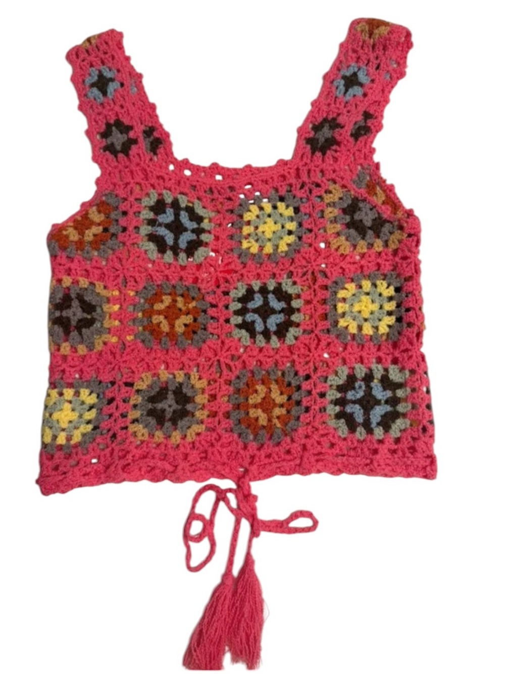 Women's CHERRY Crochet Granny Square Crop Top Pink Size M